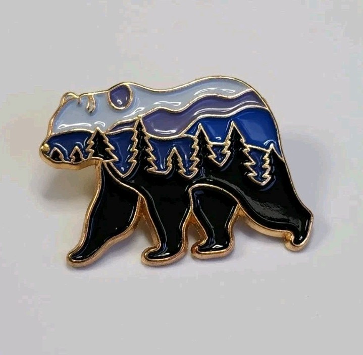 Walking Bear Lapel Pin Wilderness Scene