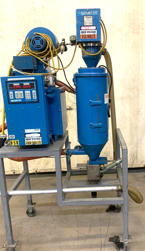 NOVATEC HOPPER W/ ROLLING STAND & DESICCANT DRYER W/ DISPLAY CONTROL PANEL