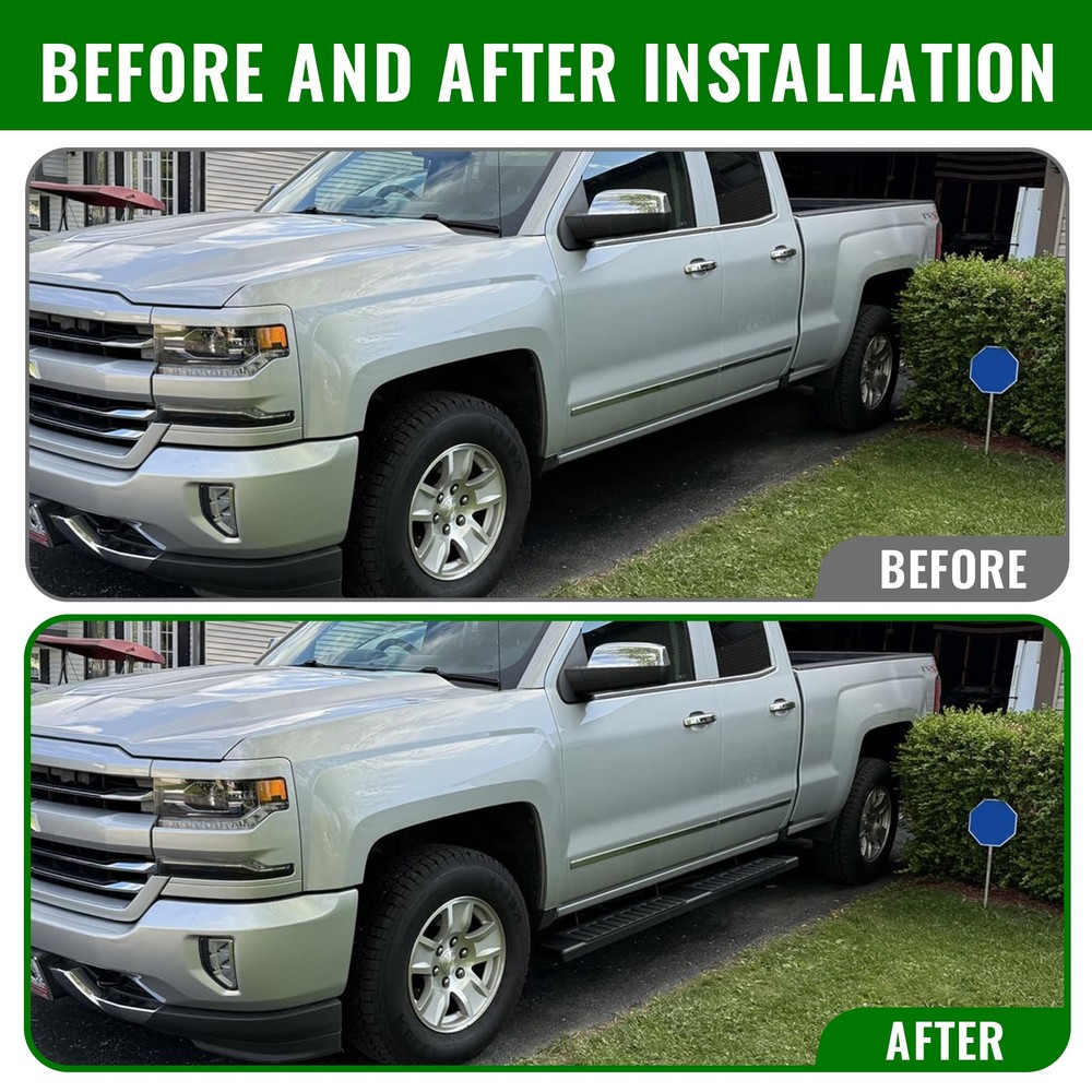Side Protective BLK For 2007-2018 Silverado 1500 Double/Ext Cab 6" Running Board