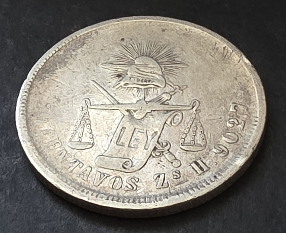 •1871•MEXICO•50 CENTAVOS•SILVER COIN•