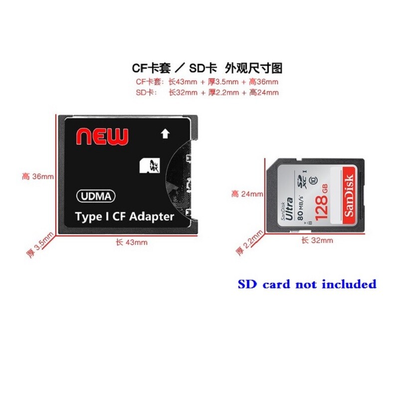 High Speed SDXC SDHC SD to CF Compact Flash Memory Card Reader Adapter black