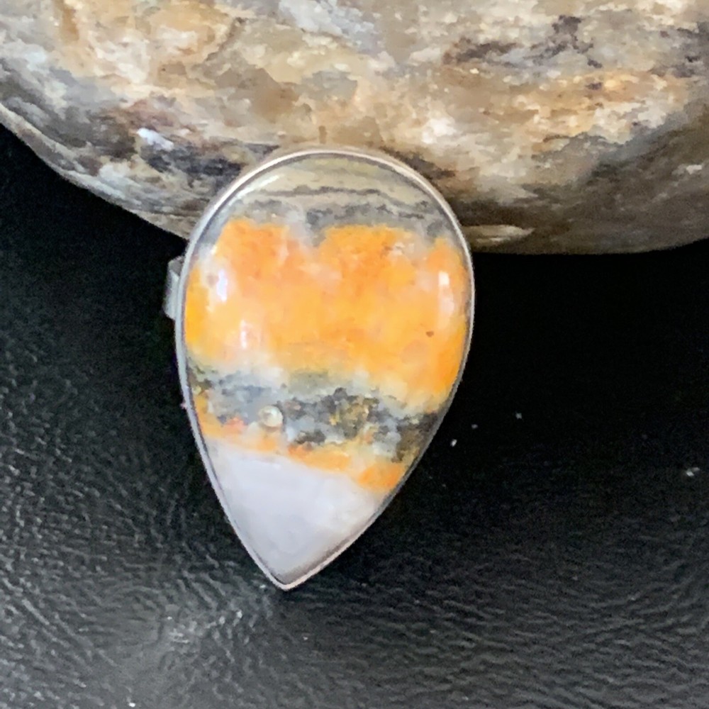 Bumble Bee Jasper Navajo Sterling Silver Ring Size 8 Adjustable 11546
