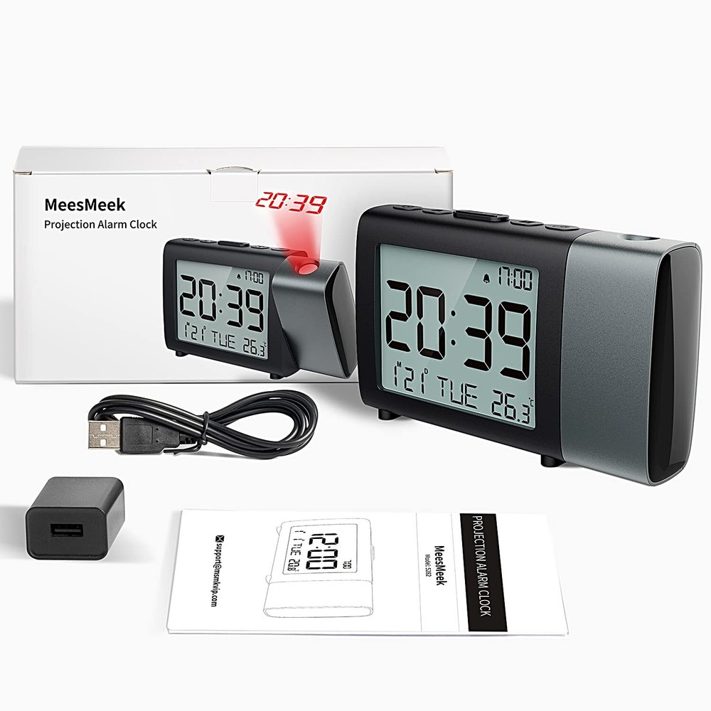 Projection Alarm Clock with LCD Display Snooze and Dual Volume Settings