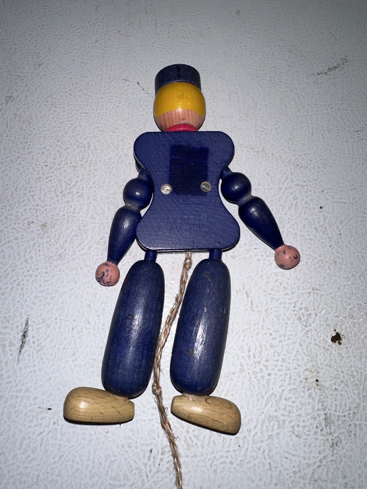 Vintage Austrian Wood Dancing Toy Pull String 8” Folk Art Ornament EUC