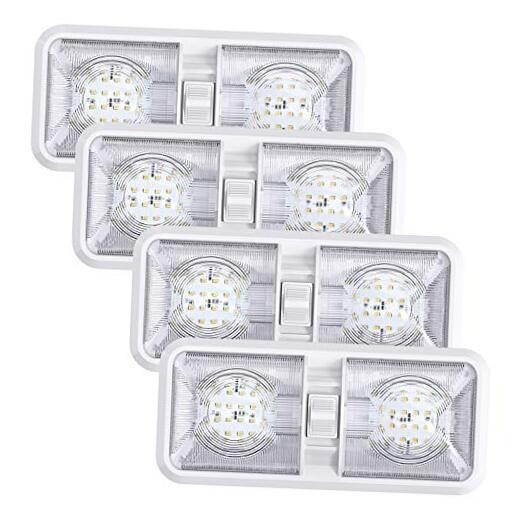 4 Pack RV LED Ceiling Double Dome Light Fixture with ON/OFF Switch Interior
