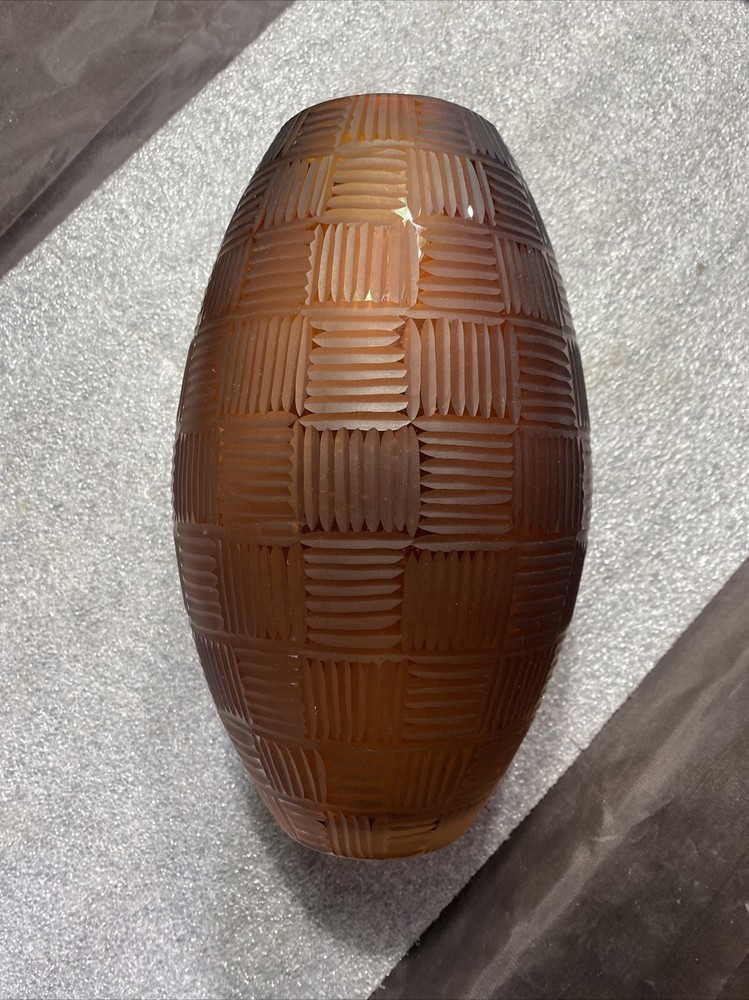 Patterned Glass Root Beer Amber Flower Vase