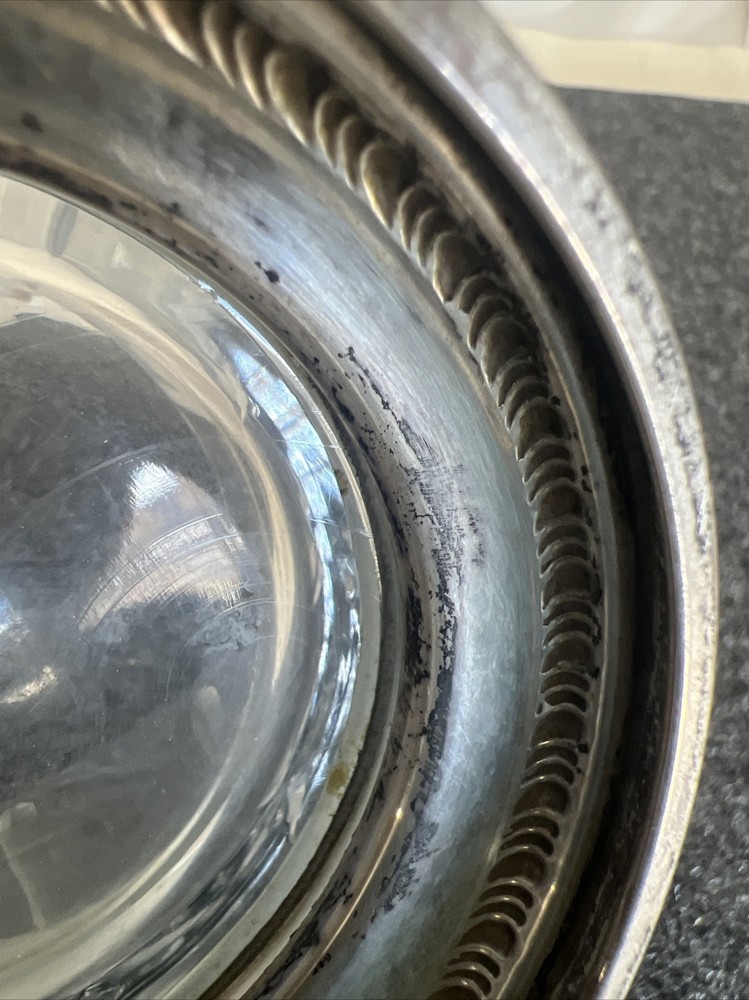 Vintage Sterling Silver & Crystal Candy Nut Dish !!