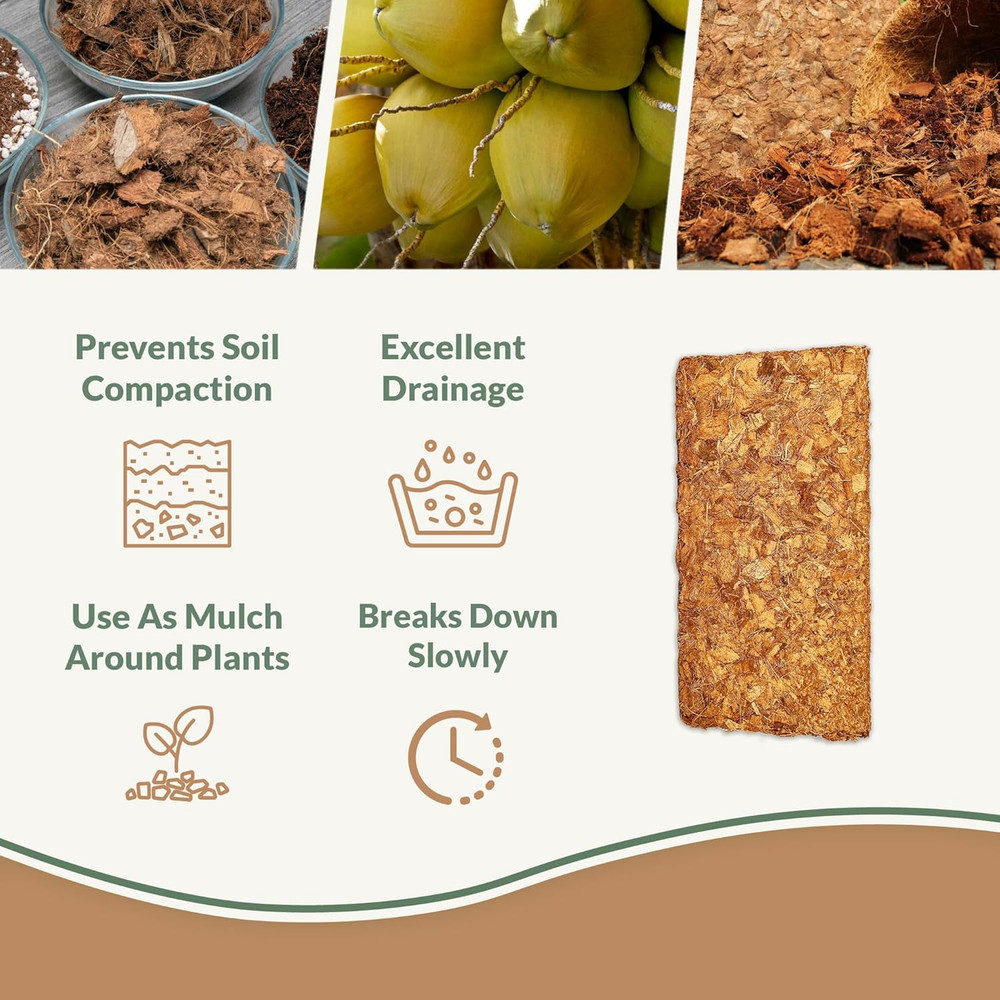 Coco Chips for Plants (650Gm Bricks, 5-Pack) - Organic Coco Coir Chips - Coconut