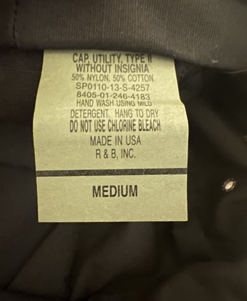 cap utility type ii without insignia black size medium