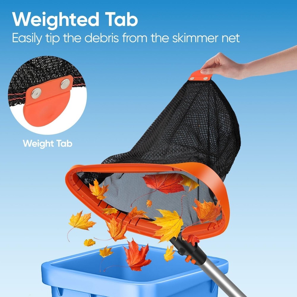 17.5" Pool Net, Pool Skimmer Net with Double-Layer Netting Bag, Aluminum Frame,