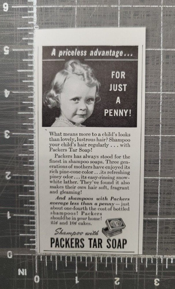 Shampoo with Packers Tar Soap Vintage Print Ad