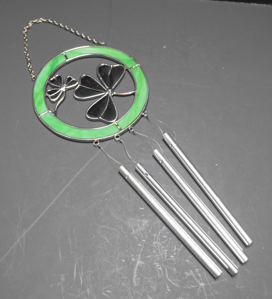 Green Stained Glass Shamrock Wind Chimes Malco