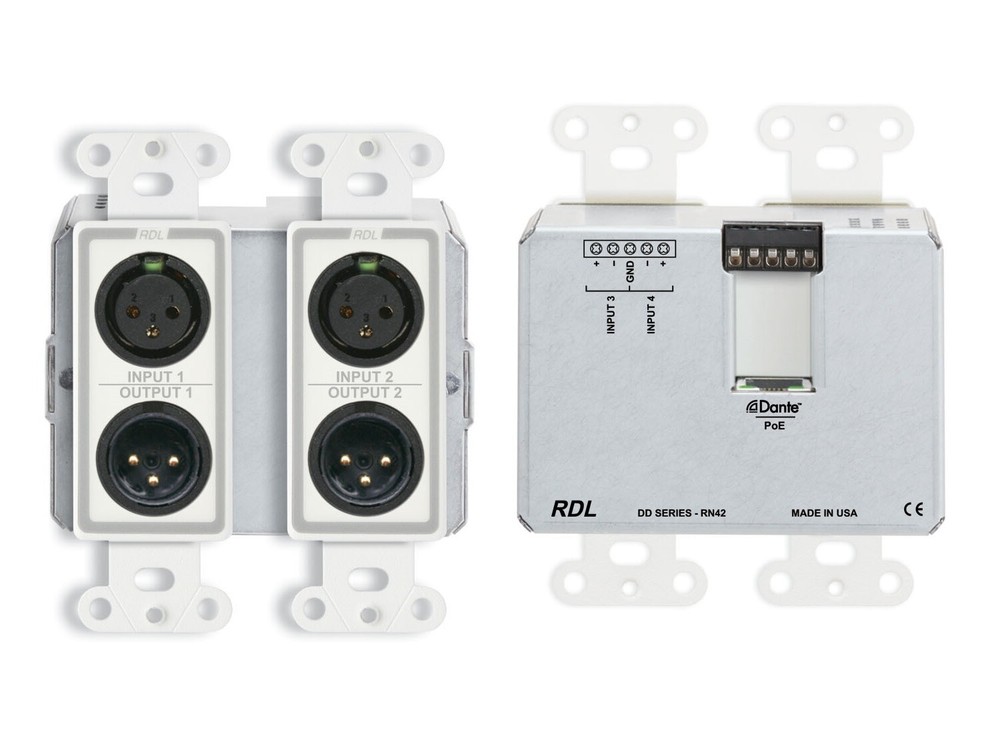 RDL DD-RN42 Wall-Mounted Bi-Directional Mic/Line Dante Interface 4x2