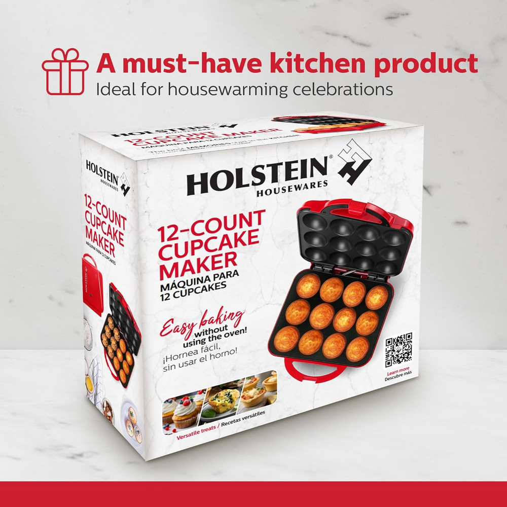 Cupcake Maker, Non-Stick Coating, Red - Makes 12 Full Size Cupcakes, Muffins, Ci