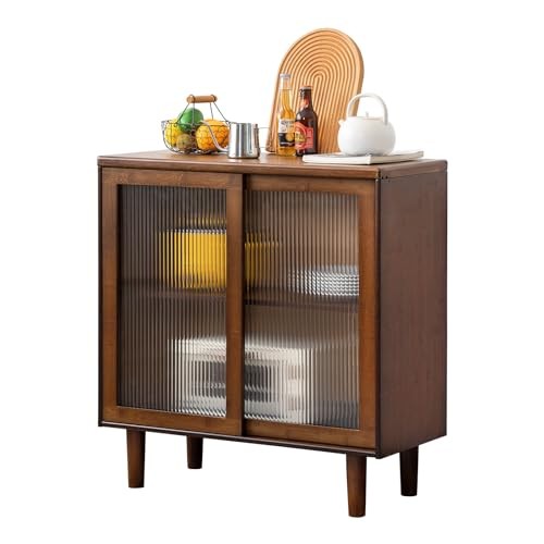 Bamboo Sideboard Buffet Cabinet, Rattan Kitchen Storage Cabinet, Boho Small