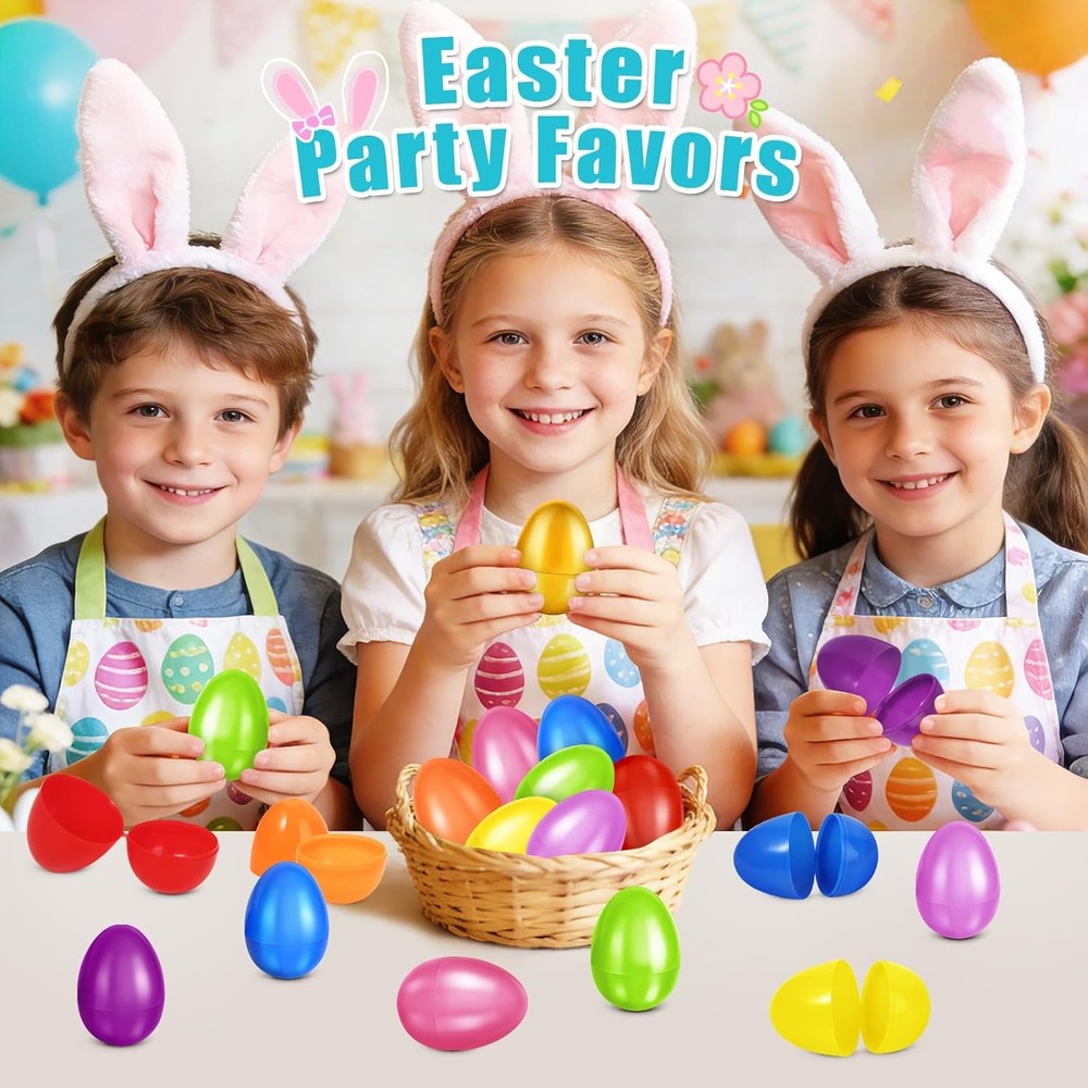 61 Pcs Plastic Easter Eggs Bulk,2.3" 60 Colorful Empty Easter Eggs Fillable Plus
