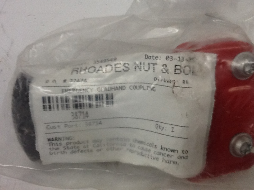 Hanna Rubber Rhoades Nut & Bolt 38714 Aluminum Emergency Gladhand Coupling