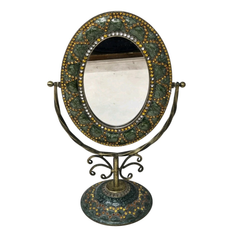 VTG Brass Tilting Vanity Mirror Table Mirror Standing Mirror Frame Rhinestones