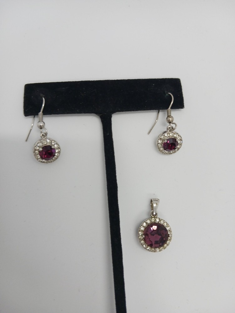 Rhinestone & Purple Gem Set, Earrings, Pendant