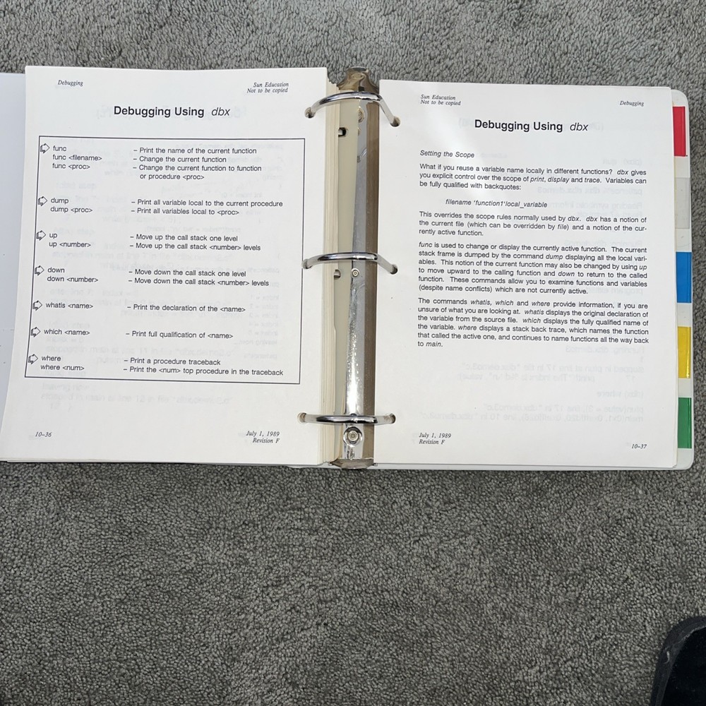 VTG 1989 SUN Microsystems SunOS Education Course For Programmers, Student Guide