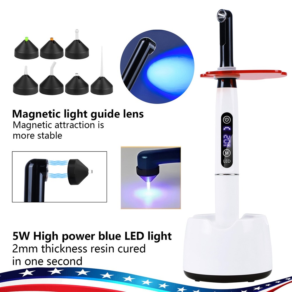 Dental Wireless LED Curing Light 1 Sec Curing Lamp Caries Detection with 7 Lens