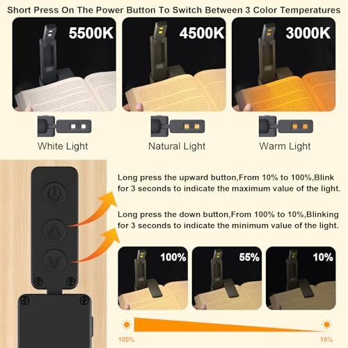 Rechargeable Book Light for Reading in Bed,Foldable Clip-On Reading Black