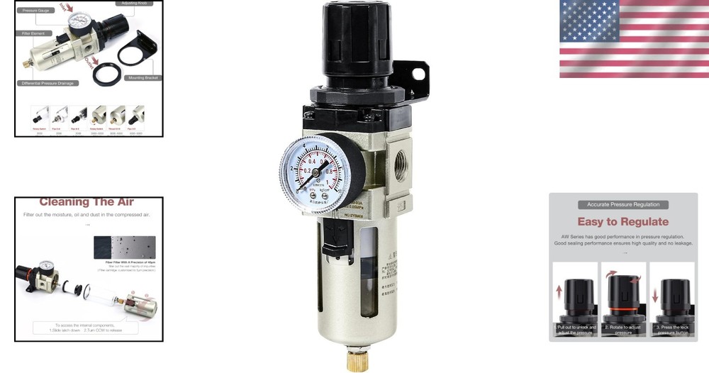 Compressed Air Regulator Piggyback with Poly Bowl