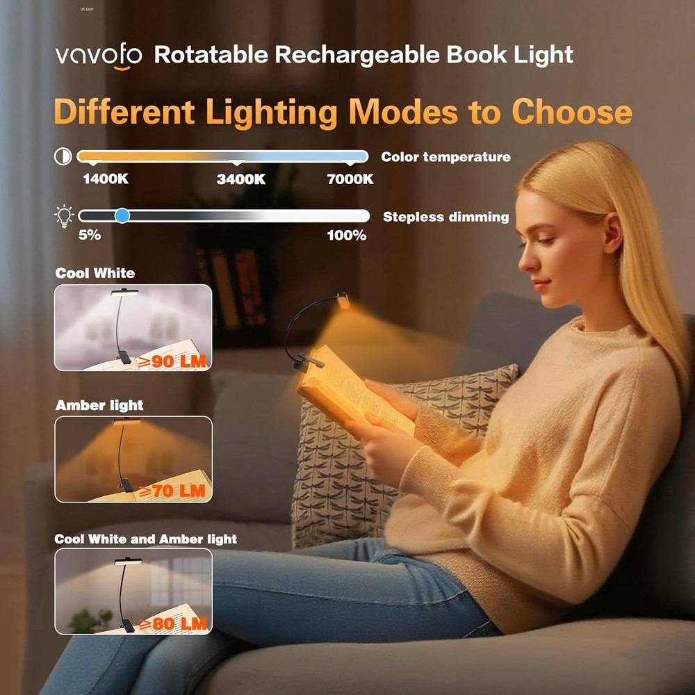 Gritin Rechargeable Book Light for Reading in Bed with 19 LED & Memory Function