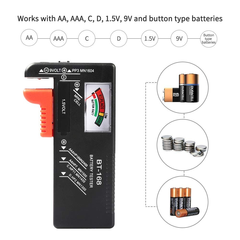 2 Pcs Battery Checker Tester Universal No Battery Needed for AA AAA C D 9V