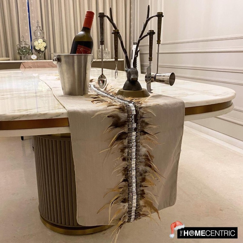 Decorative Table Runner Beige Linen Wedding Décor Table Décor - Feather Dream