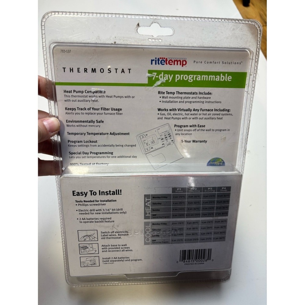 Ritetemp Programmable Thermostat 2004, Model 8050