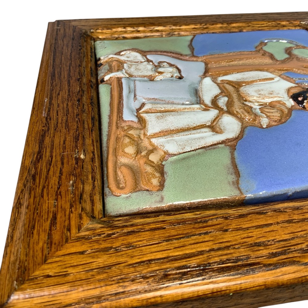 Shepherd Sheep 09 Signed Handmade Hand-Painted Ceramic Glazed Tile