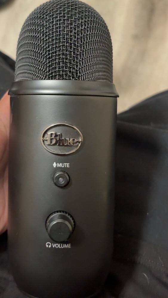 Blue Freestanding Black Microphone with Mute Switch and Volume Control