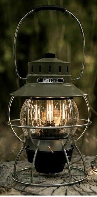 Barebones Living Railroad Lantern Rechargeable OD Green Metal Construction