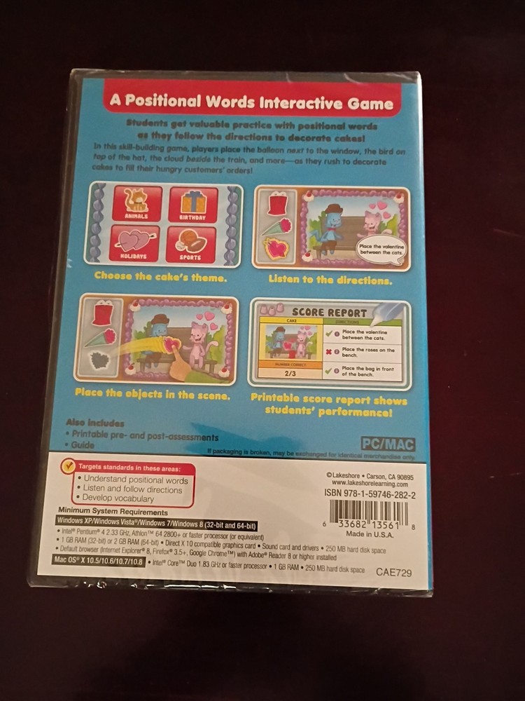 Positional Words: Interactive Game • Lakeshore • Windows/Mac • New/Sealed!!!