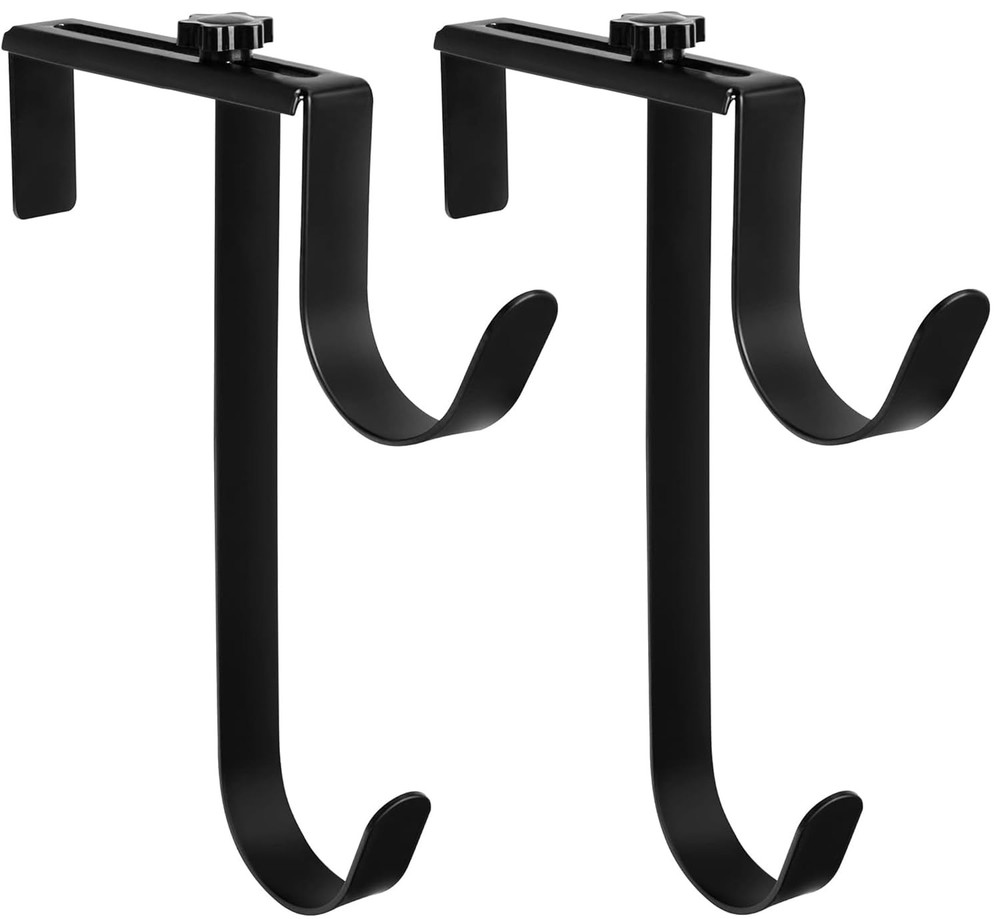 2pcs Double Pool Fence Hooks Adjustable Pool Pole Hanger Rustproof Black