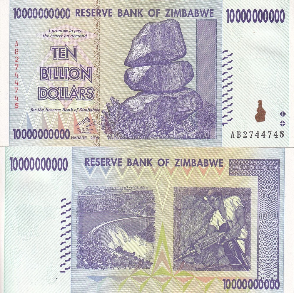 Zimbabwe 10 Billion Dollars 2008 P 85 XF+