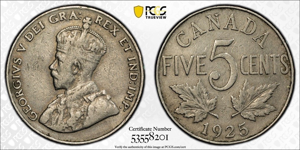 1925 Canada five cents PCGS VF30