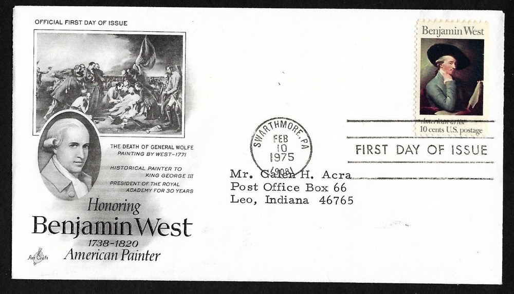 #1553 10c Benjamin West - ArtCraft FDC