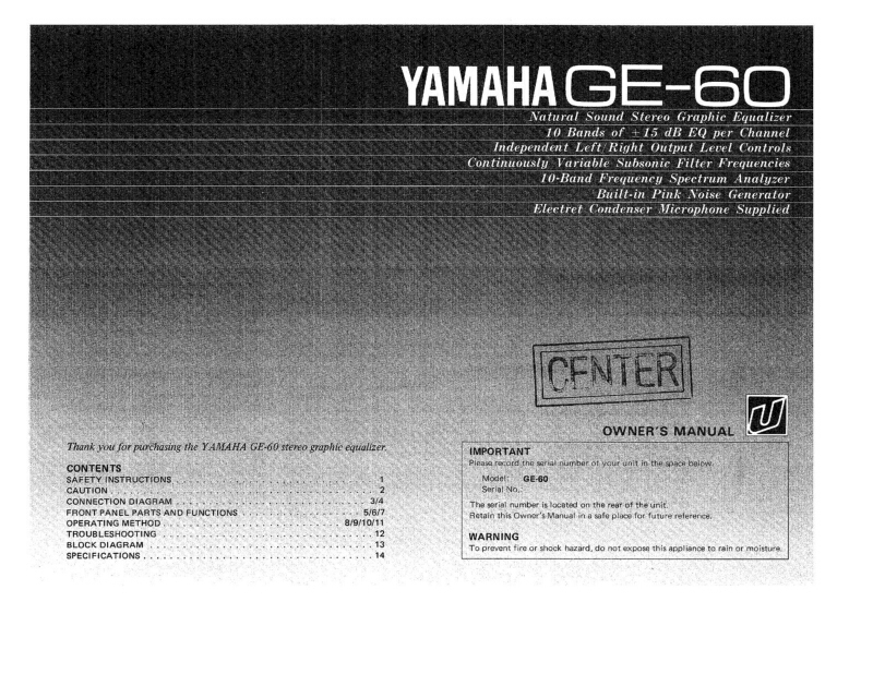 Yamaha GE-60 Equalizer Owners Manual