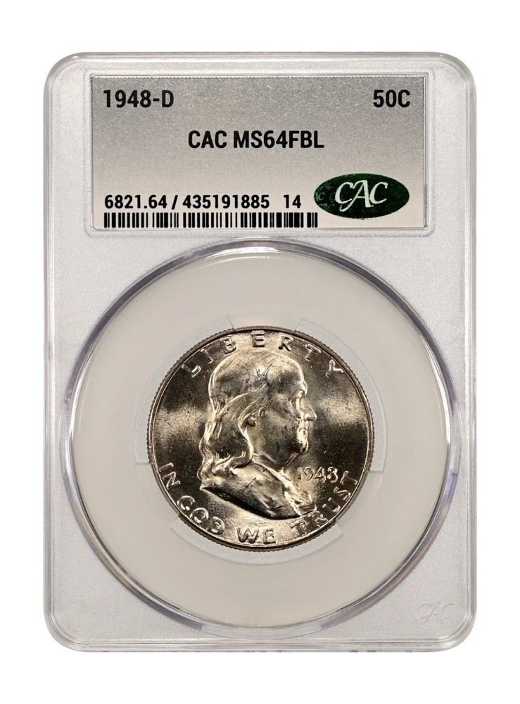 1948-D CACG MS64FBL Franklin Silver Half