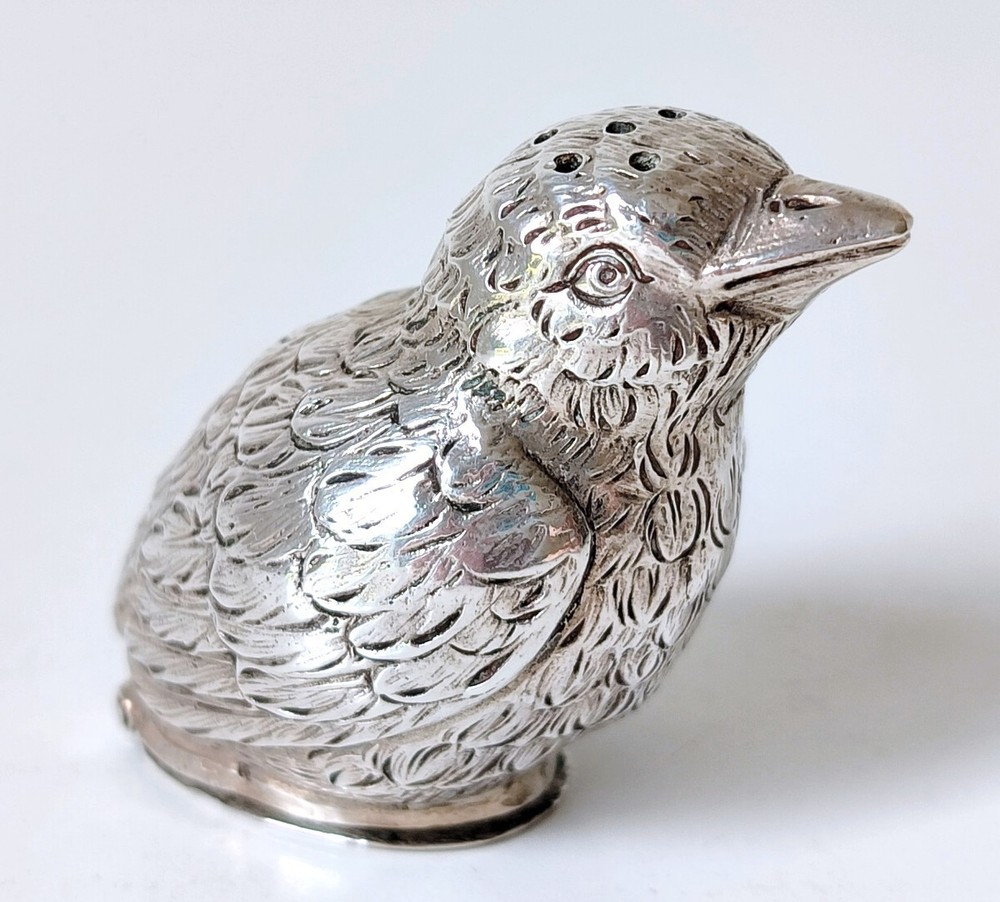 Vintage Solid 800 Silver Bird Shaped Salt Pepper Shaker Pepperette Germany c1940