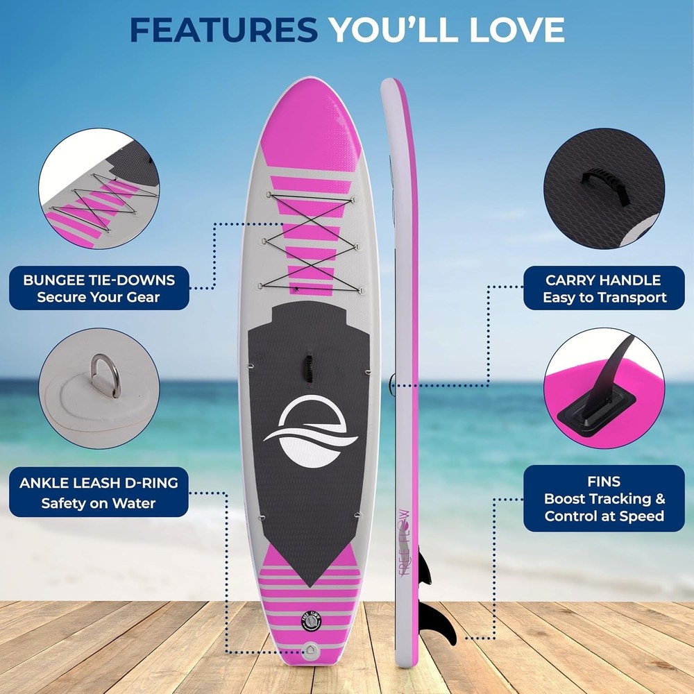 Inflatable Stand Up Paddle Board - Wide Stable Design, Non-Slip Deck for Adul...