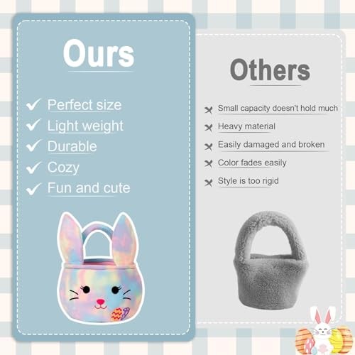 Easter Baskets for Kids,Plush Egg Hunting Easter Buckets with Handle Multi