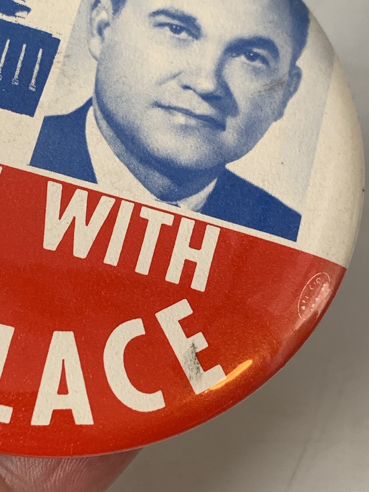 Win With Wallace Pinback 3-1/2” Vintage Button Washington DC 20-1776