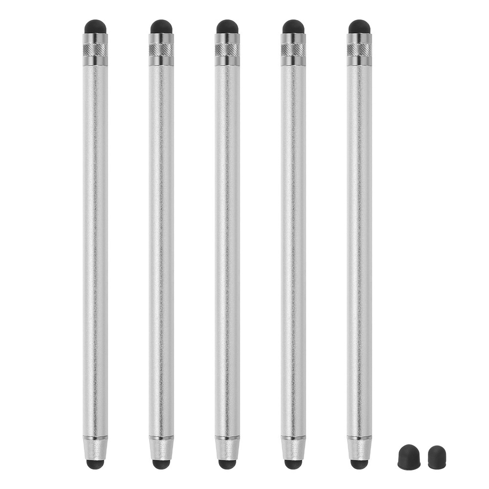 5pcs Stylus Pens for Touch Screens with 2 Extra Tips Silver