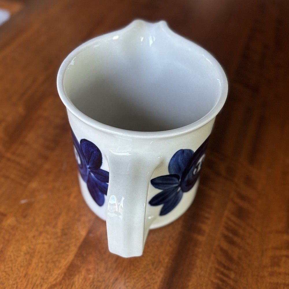 Arabia Anemone Blue Pitcher (5 3/8" Tall) Holds 32 oz, Signed