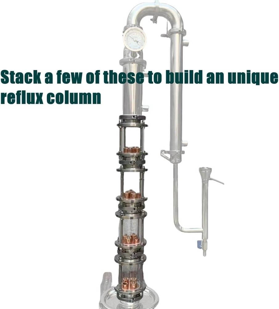 4 inch Glass Reflux Column Section with Copper Bubble Plate - Distilling Spirit