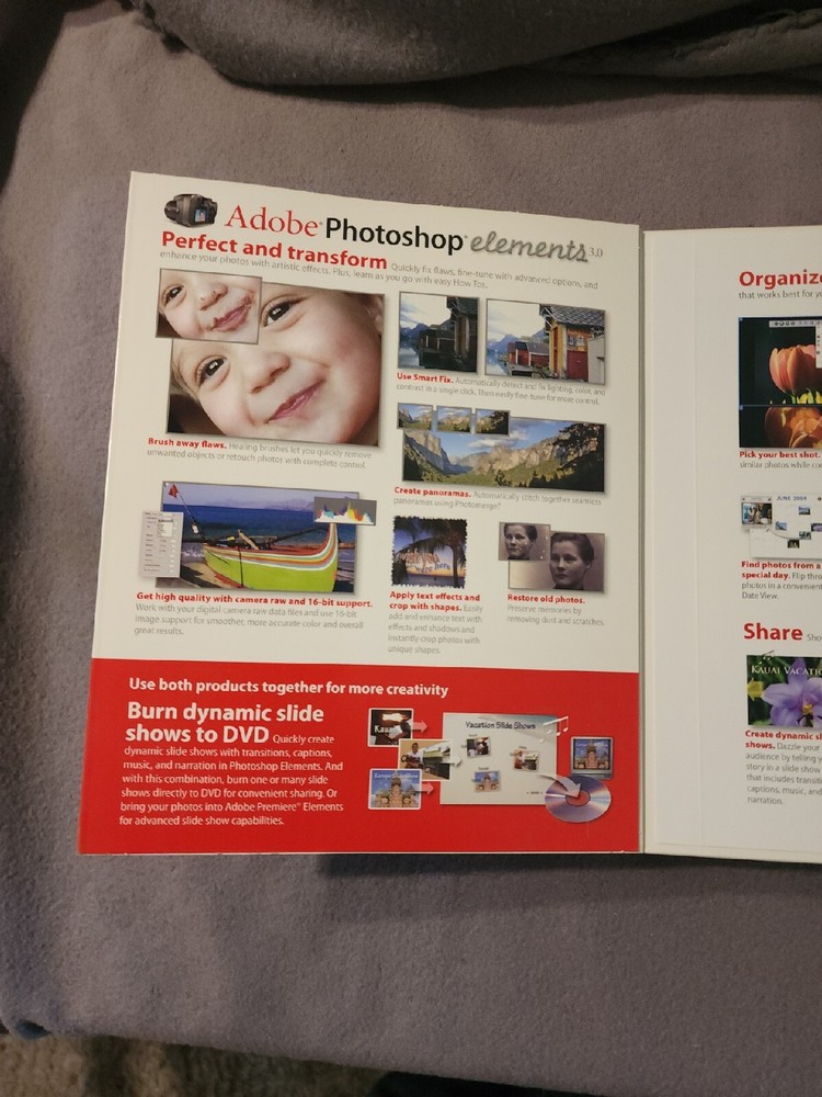 Adobe Photoshop Elements 3.0 plus Adobe Premiere Elements NISP Priority Ship XP