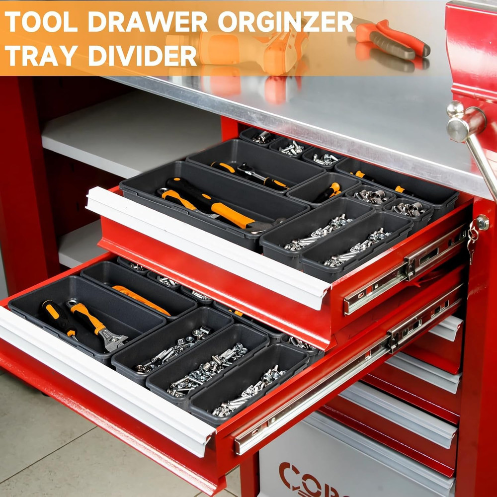 [60 PCS Upgraded] Tool Box Organizer Tray, Toolbox Desk Drawer Organizer, Tool